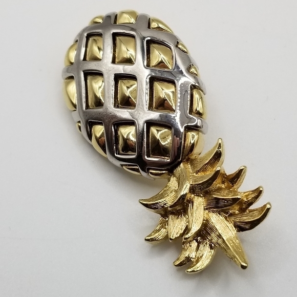 Liz Claiborne Pineapple Brooch Gold Silver Tone Palm Tree Tropical Pin Lot - Picture 8 of 13